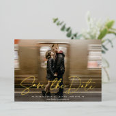 Invitation En Aluminium Script moderne ENREGISTRER LA DATE Photo REAL (Debout devant)