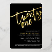 Invitation En Aluminium SCRIPT MODERNE Fête d'anniversaire 21 ans noir bla (Recto)