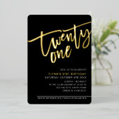 Invitation En Aluminium SCRIPT MODERNE Fête d'anniversaire 21 ans noir bla (Debout devant)