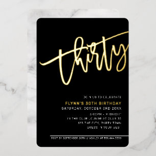 Invitation En Aluminium SCRIPT MODERNE fête d'anniversaire 30 ans noir bla