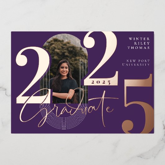 Invitation En Aluminium Script Moderne Graduate 2025 Arch Concentric Photo (Recto)