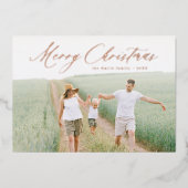 Invitation En Aluminium Script moderne Joyeux Noël Photo Holiday (Recto)