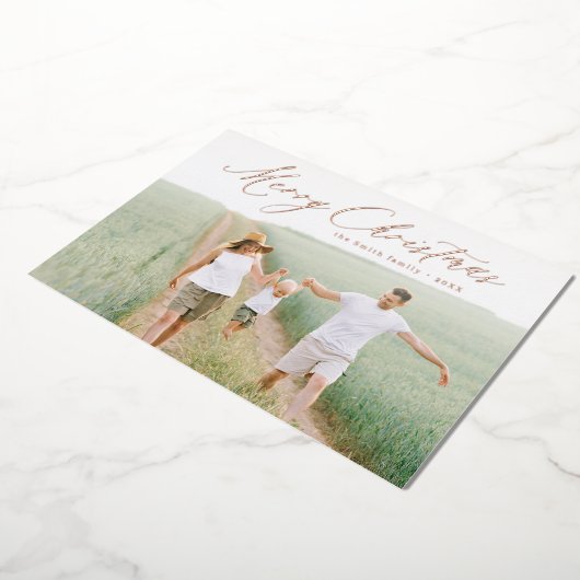 Invitation En Aluminium Script moderne Joyeux Noël Photo Holiday (Rotation)