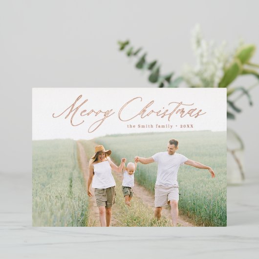 Invitation En Aluminium Script moderne Joyeux Noël Photo Holiday (Debout devant)
