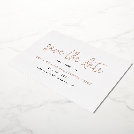 Invitation En Aluminium Script Moderne Mariage Élégant Enregistrer La Date (Rotation)