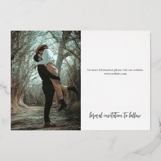 Invitation En Aluminium Script moderne mariage photo Enregistrer la date (Verso)