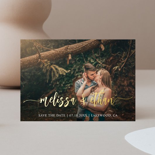 Invitation En Aluminium Script moderne mariage photo Enregistrer la date