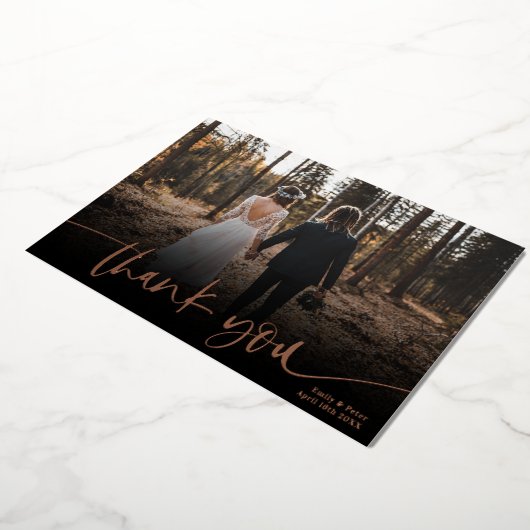 Invitation En Aluminium Script moderne merci 2 photos mariage (Rotation)