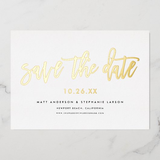 Invitation En Aluminium Script Moderne Minimal Enregistrer La Date Or (Recto)