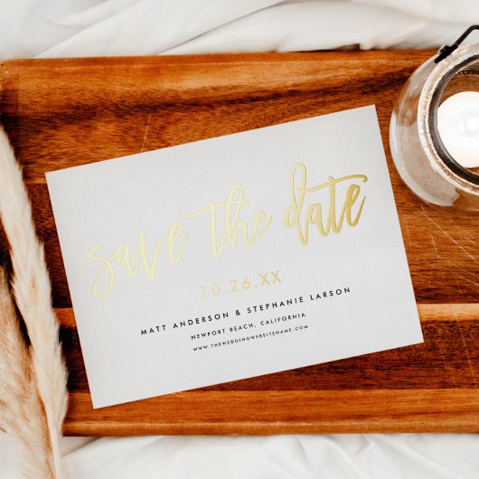 Invitation En Aluminium Script Moderne Minimal Enregistrer La Date Or