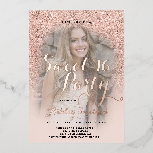 Invitation En Aluminium Script moderne noir mariage photo feuille d'or inv (Recto)