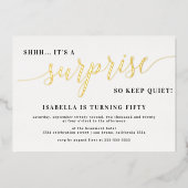 Invitation En Aluminium Script moderne or élégant Surprise Anniversaire (Recto)