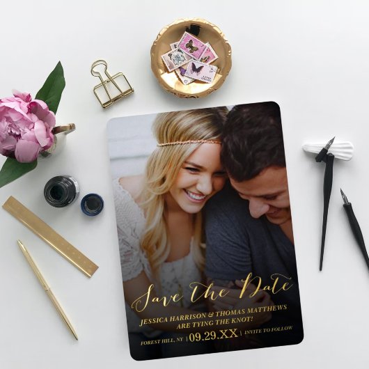 Invitation En Aluminium Script moderne | Photo Personnalisée Enregistrer L