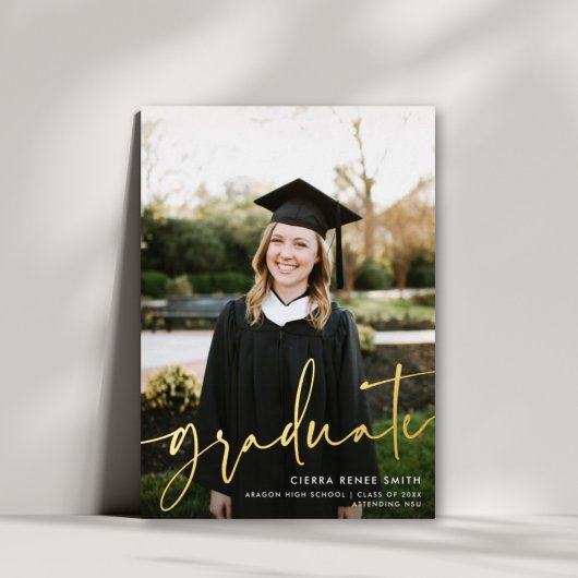Invitation En Aluminium Script moderne Plein-Bleed Photo Graduation VRAI