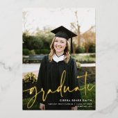 Invitation En Aluminium Script moderne Plein-Bleed Photo Graduation VRAI (Recto)