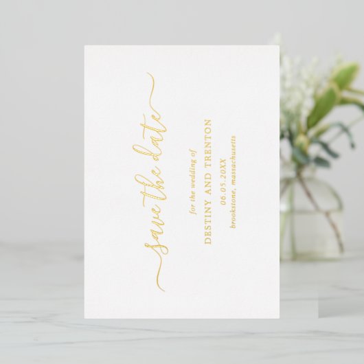 Invitation En Aluminium Script Moderne Simple Mariage Élégant Enregistrer (Debout devant)