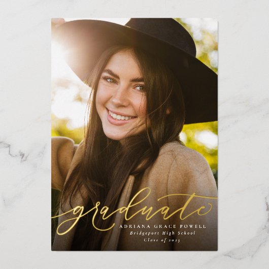 Invitation En Aluminium Script moderne simple une graduation photo (Recto)