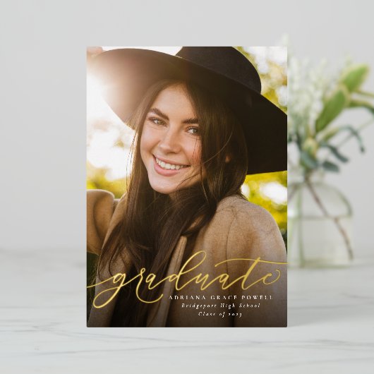 Invitation En Aluminium Script moderne simple une graduation photo (Debout devant)