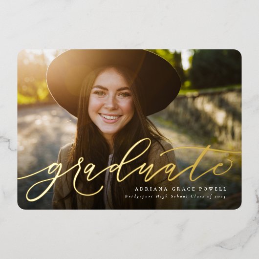 Invitation En Aluminium Script moderne simple une graduation photo (Recto)