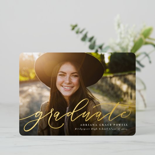 Invitation En Aluminium Script moderne simple une graduation photo (Debout devant)