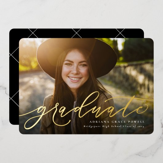 Invitation En Aluminium Script moderne simple une graduation photo (Recto/Verso)