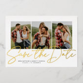 Invitation En Aluminium Script moderne tendance trois photo enregistrer la (Recto)