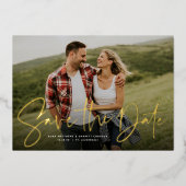 Invitation En Aluminium Script moderne tendance une photo enregistrer la f (Recto)