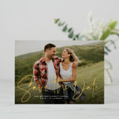 Invitation En Aluminium Script moderne tendance une photo enregistrer la f (Debout devant)