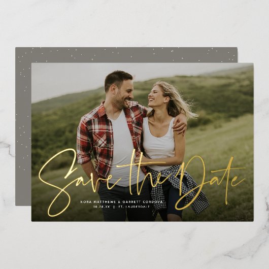 Invitation En Aluminium Script moderne tendance une photo enregistrer la f (Recto/Verso)