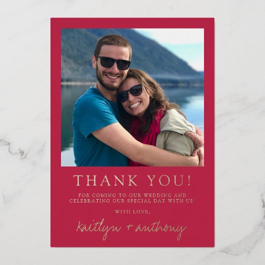 Invitation En Aluminium Script moderne Viva Magenta Mariage Merci photo (Recto)