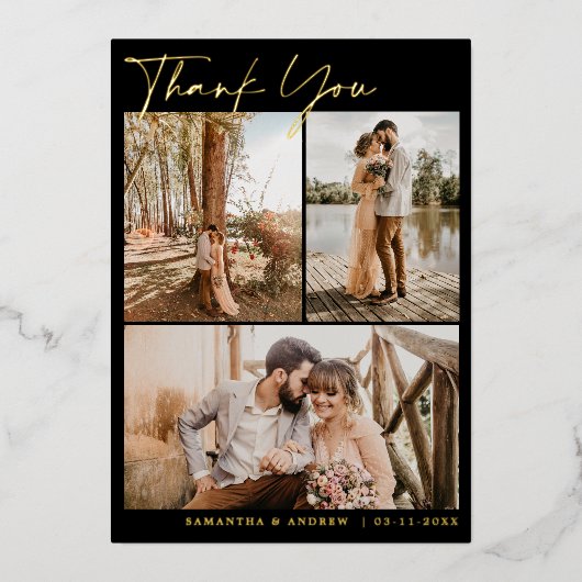 Invitation En Aluminium Script noir moderne 6 photos mariage (Recto)