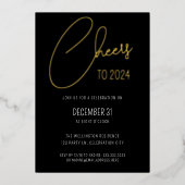 Invitation En Aluminium Script noir moderne à la fête du Nouvel An Inv. (Recto)
