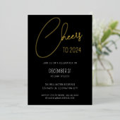 Invitation En Aluminium Script noir moderne à la fête du Nouvel An Inv. (Debout devant)