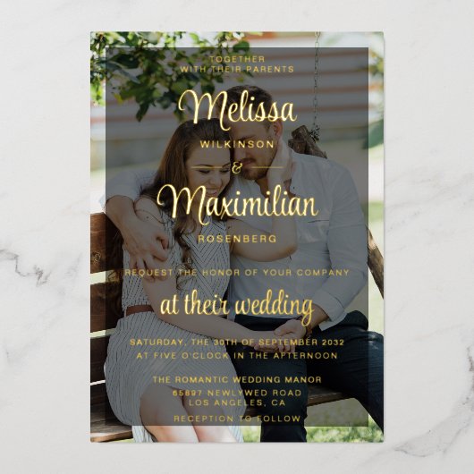 Invitation En Aluminium Script or moderne 2 photos mariage (Recto)