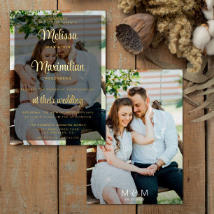 Invitation En Aluminium Script or moderne 2 photos mariage
