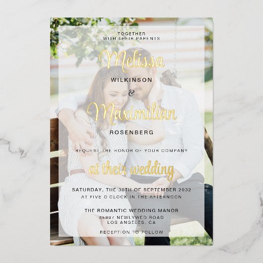 Invitation En Aluminium Script or moderne 2 photos mariage (Recto)
