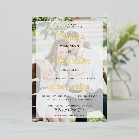 Invitation En Aluminium Script or moderne 2 photos mariage (Debout devant)