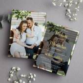 Invitation En Aluminium Script or moderne 2 photos mariage noir superposit