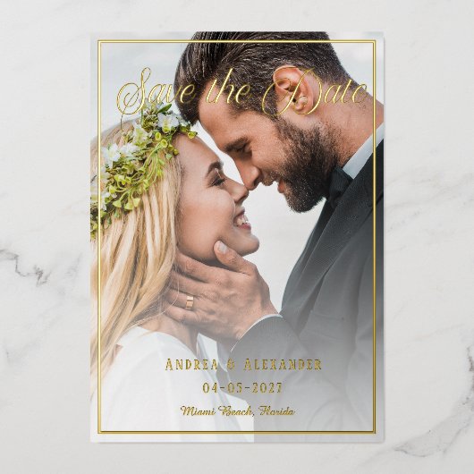Invitation En Aluminium Script photo Enregistrer la date (Recto)