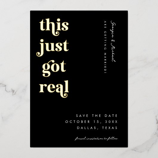 Invitation En Aluminium Script Rétro Ce Juste Obtenu Vraiment Drôle Mariag (Recto)