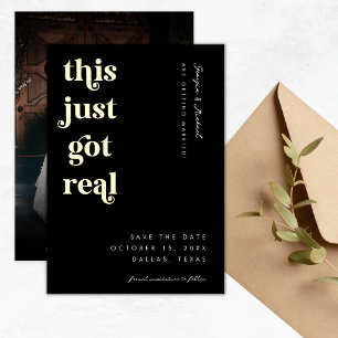 Invitation En Aluminium Script Rétro Ce Juste Obtenu Vraiment Drôle Mariag