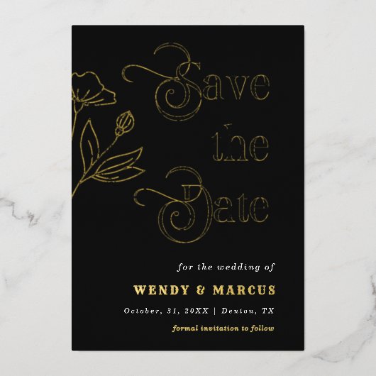 Invitation En Aluminium Script rétro Goth Dark Mariage esthétique Real (Recto)