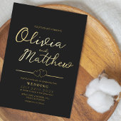Invitation En Aluminium Script romantique moderne Foil Gold et Mariage noi