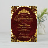 Invitation En Aluminium Script Rose élégant Royal Red Gold Quinceanera (Debout devant)