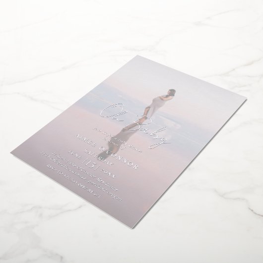 Invitation En Aluminium Script rustique Photo Baby shower moderne (Rotation)