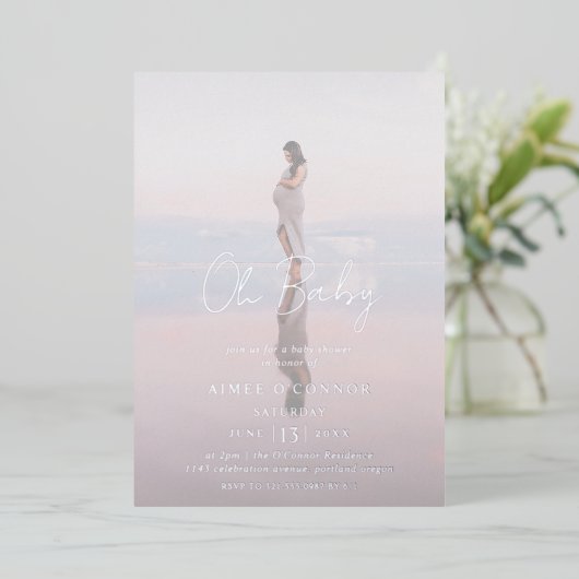 Invitation En Aluminium Script rustique Photo Baby shower moderne (Debout devant)