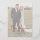 Invitation En Aluminium Script rustique Photo Mariage moderne Merci (Recto)