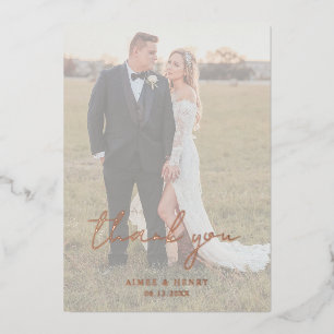 Invitation En Aluminium Script rustique Photo Mariage moderne Merci