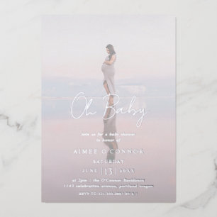 Invitation En Aluminium Script rustique Photo moderne Oh Baby shower Argen