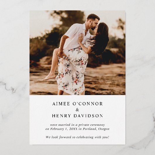 Invitation En Aluminium Script Rustique Photo Réception de mariage moderne (Verso)